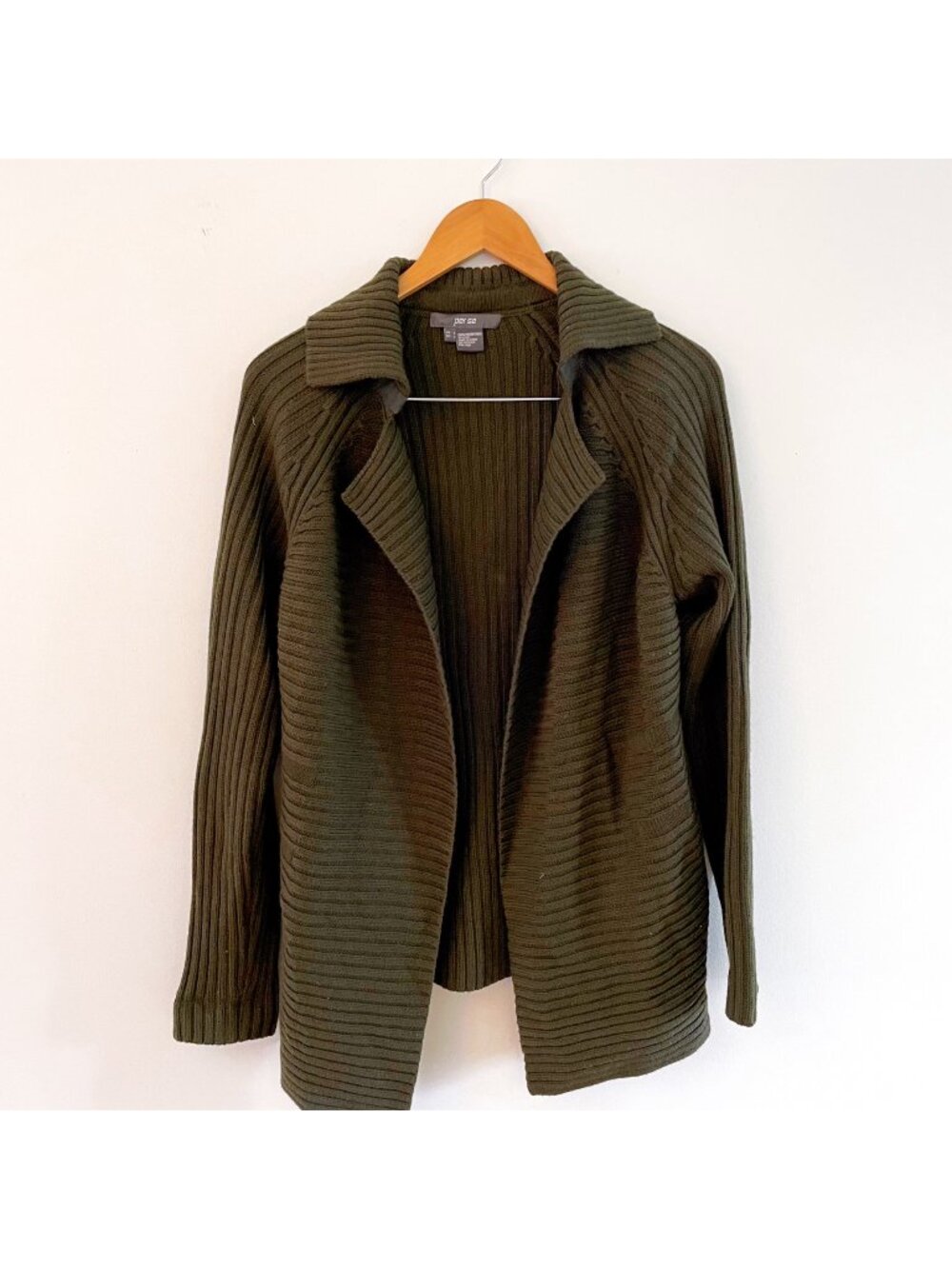 Per Se Women's Wool Ribbed Cardigan Jacket, Size Large
